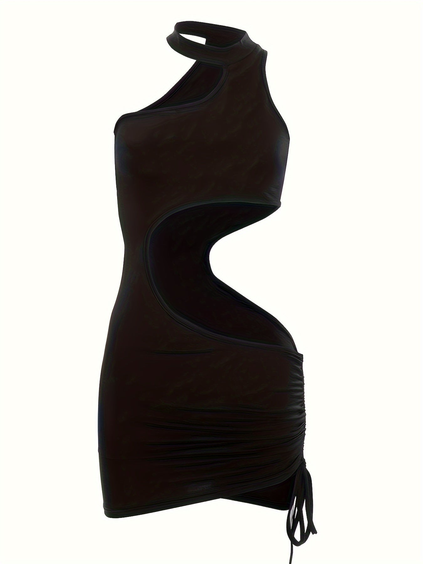 Halter Cut Out Drawstring Mini Dress, Y2K Sleeveless Dress For Spring & Summer, Women's Clothing